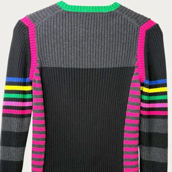 Tommy Hilfiger Japan Sweater L, Stripe Rings, rib knit, Y2K Shrunken Logo, 2000s - Picture 8 of 14